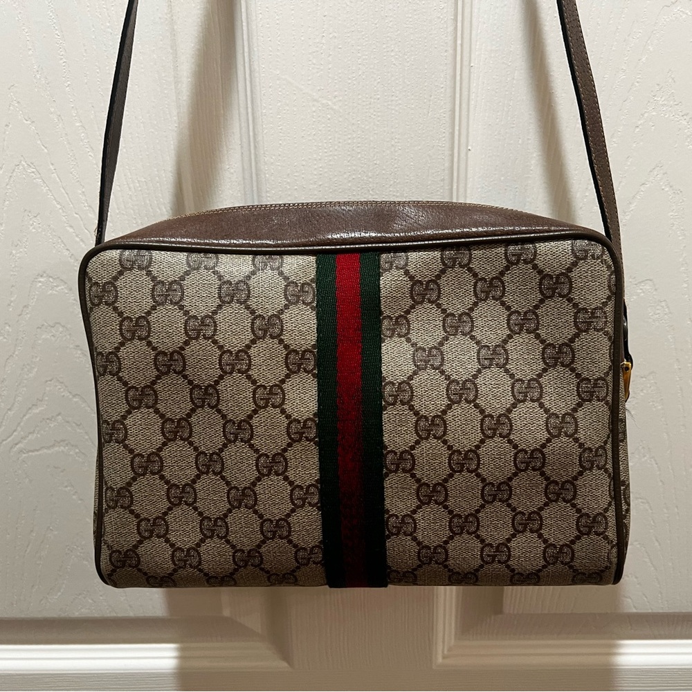 Vintage Gucci Ophidia Web Stripe Brown Canvas Leather Crossbody - Picture 7 of 16